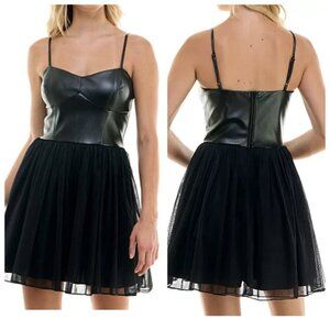 Speechless Juniors' Pleather Corset Top Fit & Flare Dress Sz 11 Black Mesh